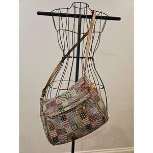 SAS Vintage Tapestry Patchwork Shoulder Bag Bronze Leather Trim Made in USA